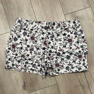 LOFT White Floral Print Cotton Shorts